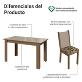 Juego Comedor Magnólia Mesa Tapa de Vidrio 4 Sillas Marrón/Crema/Beige Marrón Madesa