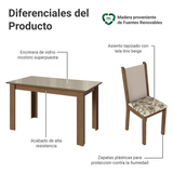 Juego Comedor Magnólia Mesa Tapa de Vidrio 4 Sillas Marrón/Crema/Lírio Beige Madesa