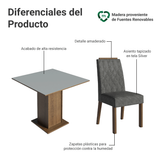 Juego de Comedor Mesada de Madera 4 Sillas Cannes Marrón/Gris/Silver