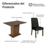 Juego de Comedor Tapa de Vidrio 4 Sillas Marrón/Oxford Pitanga Madesa