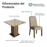 Juego de Comedor Tapa de Vidrio 4 Sillas Marrón/Crema/Imperial Sálvia Madesa