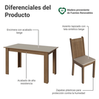 Juego de Comedor Amora Mesa Rectangular Tapa de Madera con 4 Sillas Marrón/Crema/Sintético Beige Madesa