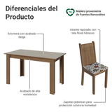 Juego de Comedor Mesa con Tapa de Madera 4 Sillas Marrón/Crema/Floral Hibiscos Madesa