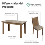 Juego de Comedor Mesa Tapa de Vidrio 4 Sillas Marrón/Crema/Sintético Beige Madesa