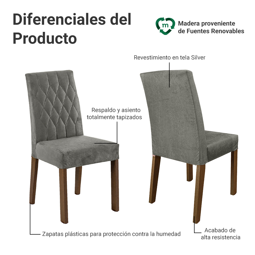 Juego de Comedor Mesa Tapa de Madera 6 Sillas Marrón/Blanco/Silver Hanna Madesa