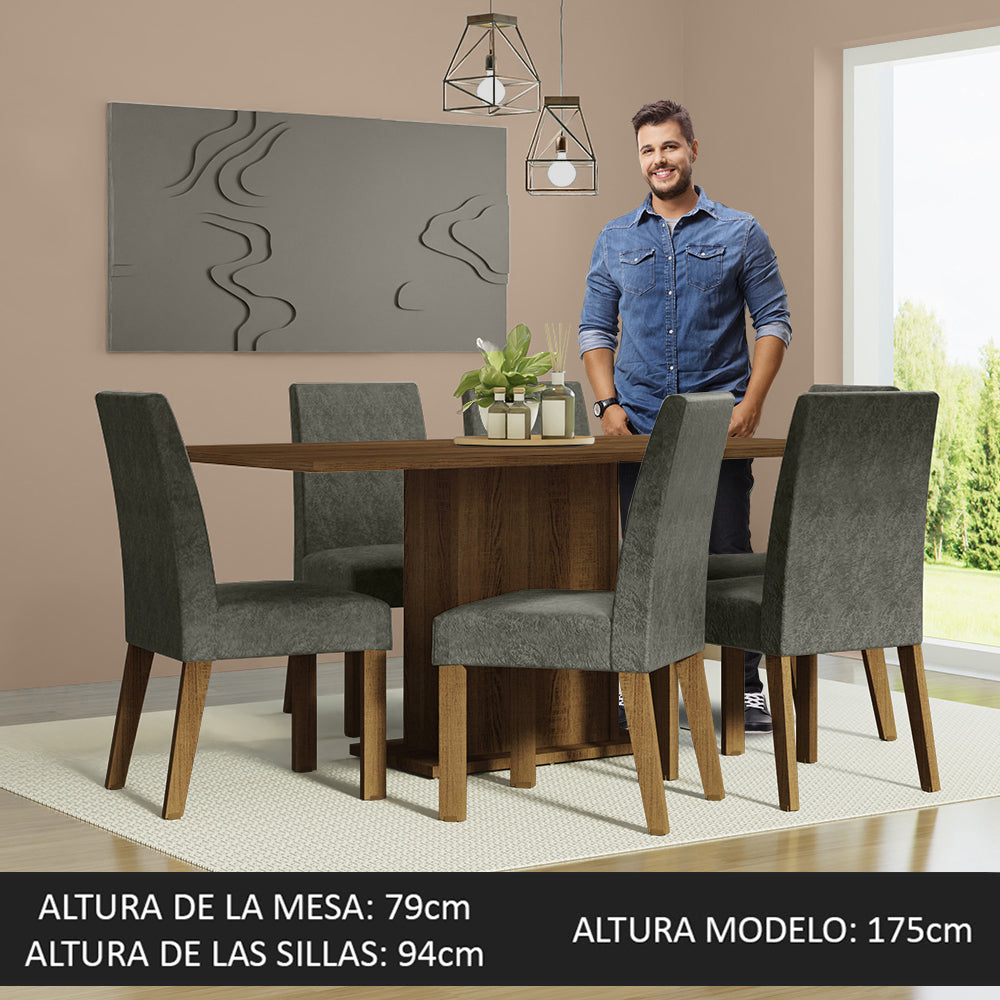 Juego de Comedor 6 Sillas Marrón/Silver Renata Madesa