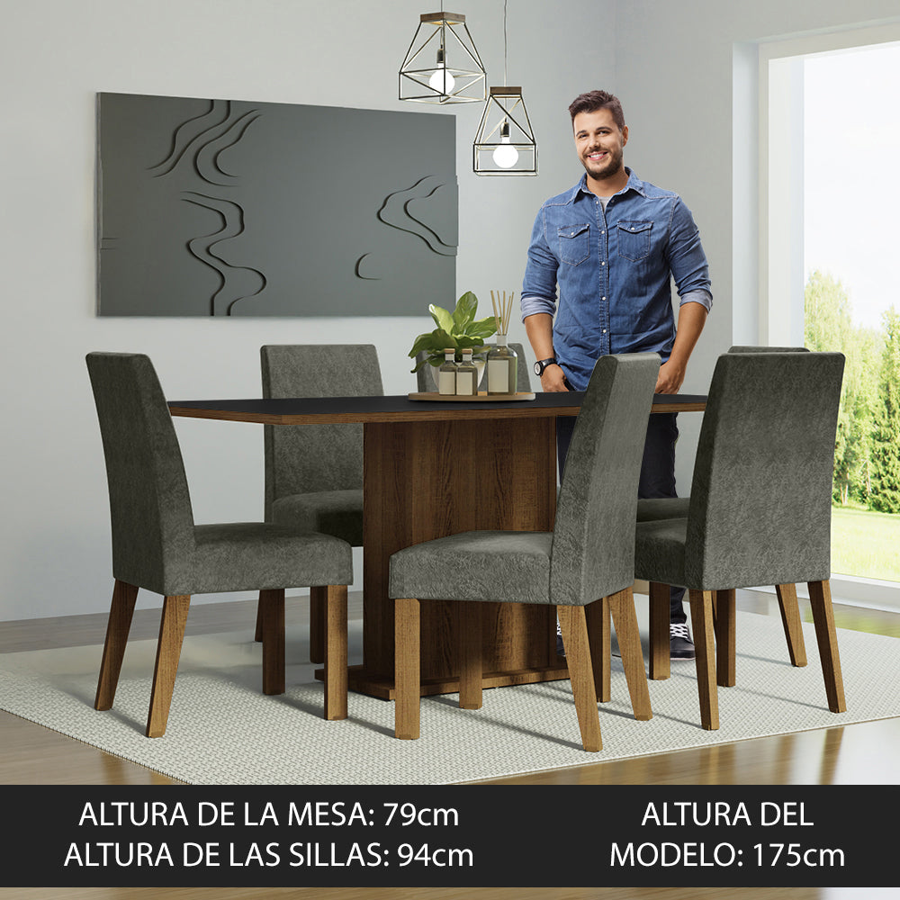 Juego de Comedor 6 Sillas Marrón/Negro/Silver Renata Madesa