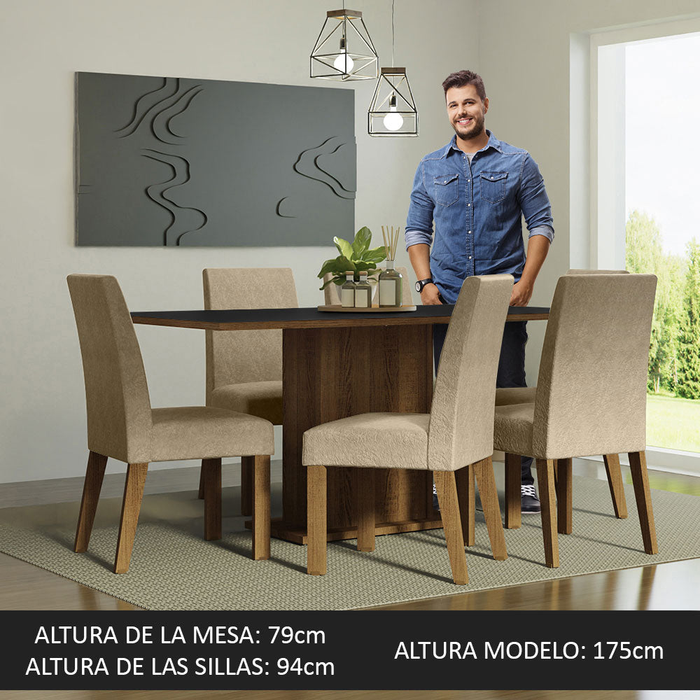 Juego de Comedor Mesa con Tapa de Madera 6 Sillas Marrón/Negro/Imperial Renata Madesa