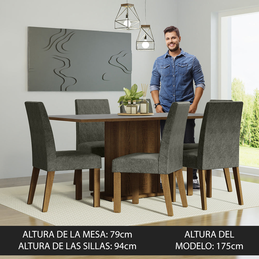 Juego de Comedor 6 Sillas Marrón/Gris/Silver Renata Madesa