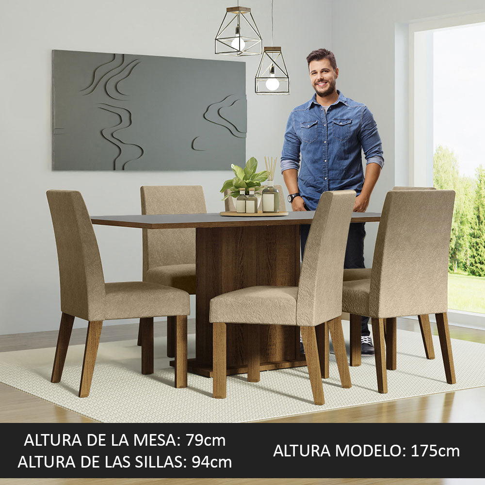 Juego de Comedor Mesa Tapa de Madera 6 Sillas Marrón/Gris/Imperial Renata Madesa