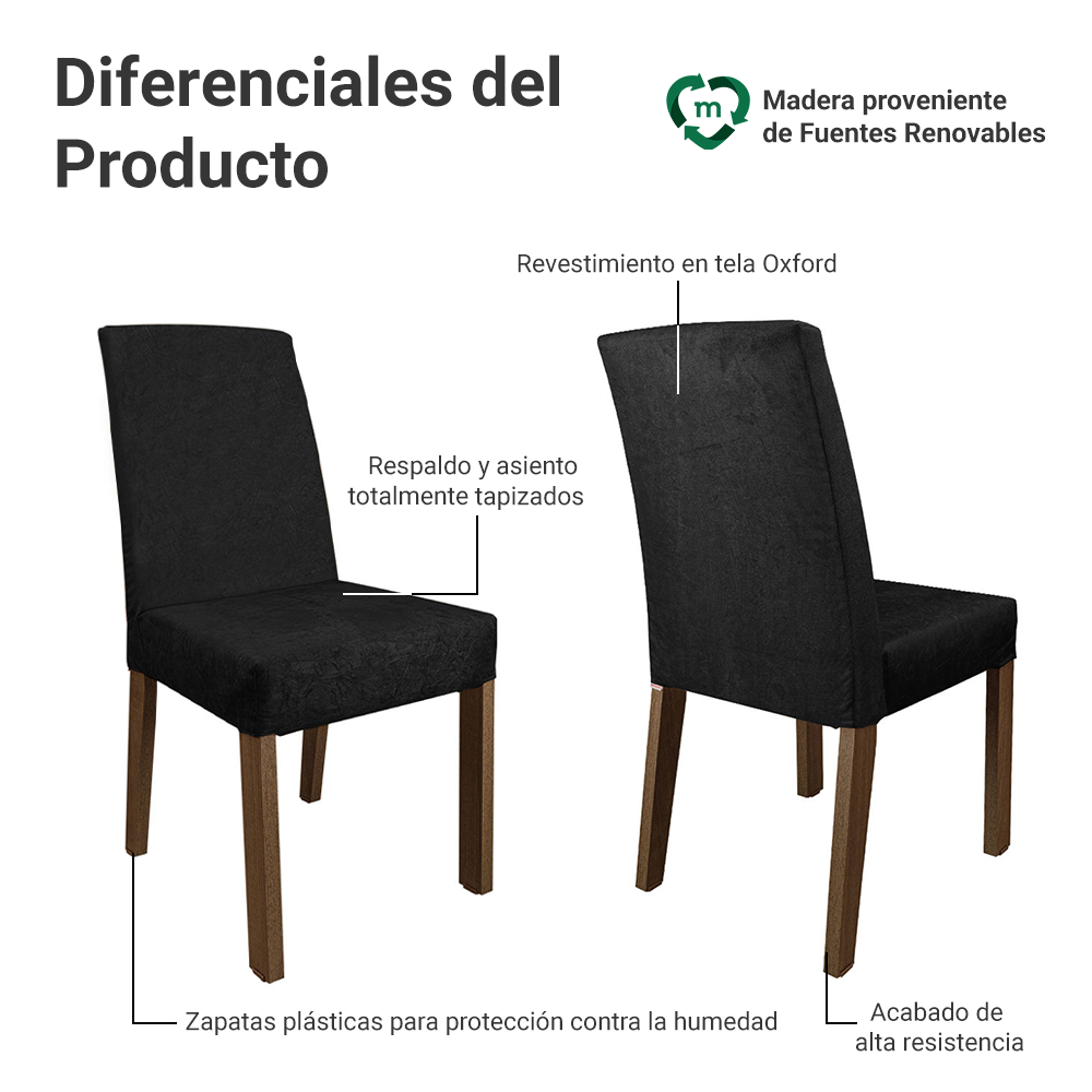 Juego de Comedor Mesa Tapa de Madera 6 Sillas Marrón/Oxford Cheryl Madesa