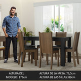 Juego de Comedor Mesa Tapa de Vidrio 6 Sillas Negro/Marrón Isla Madesa