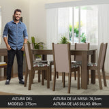 Juego de Comedor Mesa Tapa de Vidrio 6 Sillas Marrón/Crema/Hibiscos Heloísa Madesa