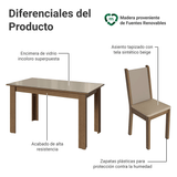 Juego Comedor Elóra Mesa Tapa de Vidrio 6 Sillas Marrón/Crema/Sintético Beige Madesa