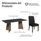 Juego de Comedor con Vidrio Sobrepuesto 6 Sillas Marrón/Negro/Oxford Amalfi Madesa