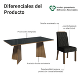 Juego de Comedor Mesada de Vidrio 6 Sillas Siena Marrón/Negro/Oxford