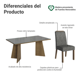 Juego de Comedor Mesada de Vidrio 6 Sillas Madrid Marrón/Gris/Silver