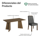 Juego de Comedor Mesada de Madera 6 Sillas Leon Marrón/Silver