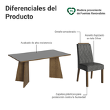 Juego de Comedor Mesada de Madera 6 Sillas Leon Marrón/Gris/Silver