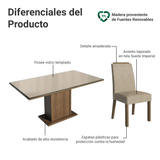 Juego de Comedor Tapa de Vidrio 6 Sillas Marrón/Crema/Imperial Dália Madesa