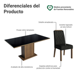 Juego de Comedor Tapa de Vidrio 6 Sillas Marrón/Negro/Oxford Azaleia Madesa