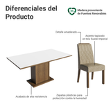 Juego de Comedor Tapa de Madera 6 Sillas Marrón/Blanco/Imperial Bosque Madesa
