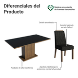 Juego de Comedor Tapa de Madera 6 Sillas Marrón/Negro/Oxford Bosque Madesa