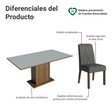 Juego de Comedor Tapa de Madera 6 Sillas Marrón/Gris/Silver Bosque Madesa