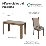 Juego Comedor Lucena Mesa Tapa de Madera 6 Sillas Marrón/Crema/Floral Hibiscos Madesa