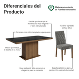 Juego de Comedor Tapa con Vidrio 6 Sillas Marrón/Negro/Silver Dinan Madesa