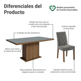 Juego de Comedor con Tapa de Madera 6 Sillas Marrón/Gris/Silver Luso Madesa