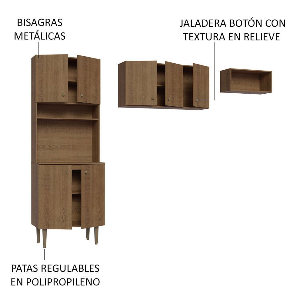 Kit para Lavadero 235 cm 7 Puertas 3 Nichos Abiertos Marrón Madesa