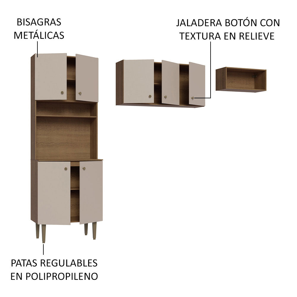 Kit para Lavadero 235 cm 7 Puertas 3 Nichos Abiertos Marrón/Crema Madesa
