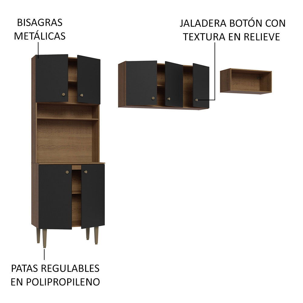 Kit para Lavadero 235 cm 7 Puertas 3 Nichos Abiertos Marrón/Negro Madesa