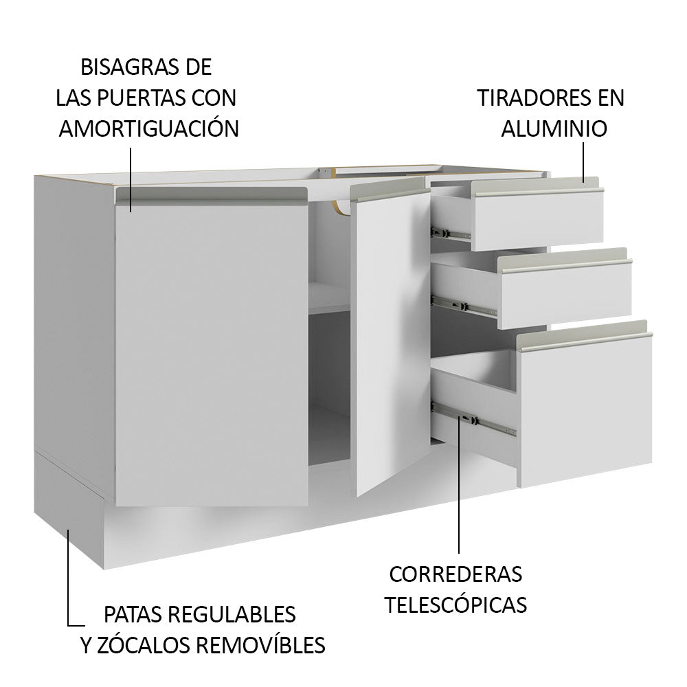 Madesa Armario para Baño de 120cm con 2 Puertas y 3 Cajones Blanco