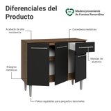 Gabinete Aparador Vajillero 3 Puertas Madesa Color Marrón/Negro