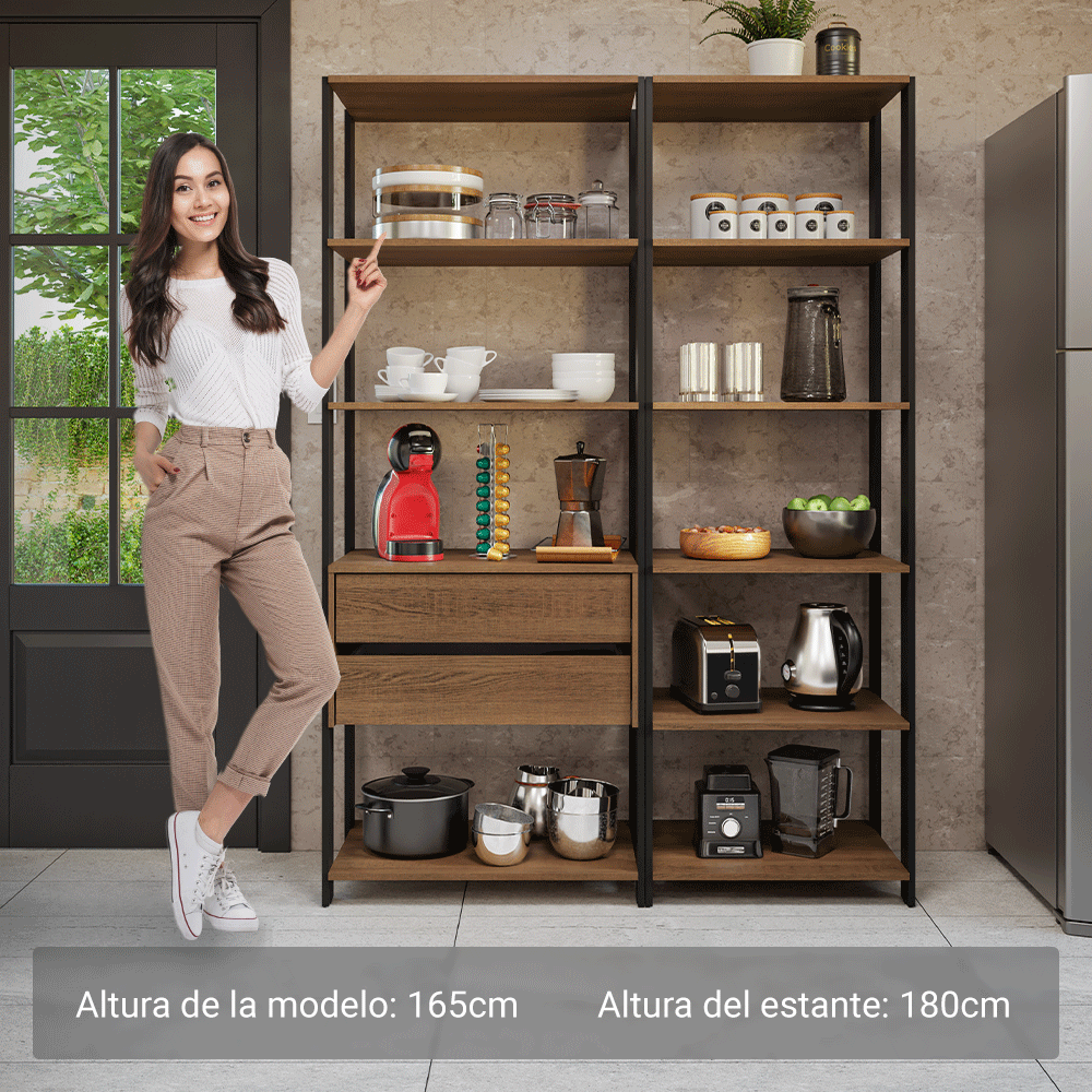 Estante Multiuso para Cocina 129 cm 2 Cajones Marrón/Negro Madesa