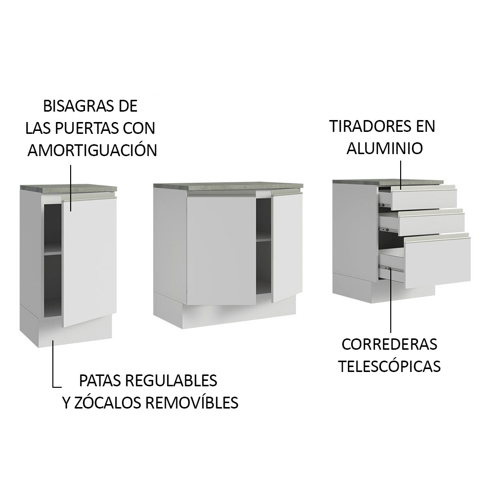 Bajo Mesada para Baño 180 cm 3 Puetas 3 Cajones Blanco Madesa