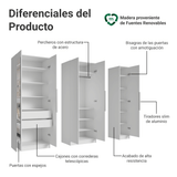 Placard Modular 200 cm 5 Puertas con Espejos 2 Cajones Blanco Neo Madesa 02