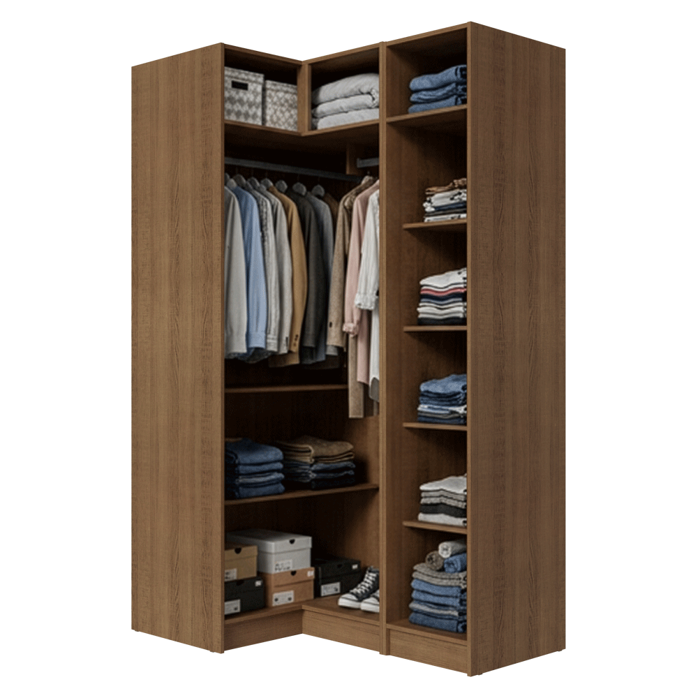 Dormitorio Completo Matrimonial Esquinero 3 Puertas con Espejos Marrón/Crema Neo Madesa