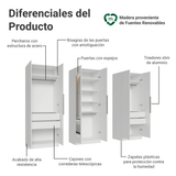 Placard Modular 240 cm 6 Puertas con Espejos 4 Cajones Blanco Neo Madesa 02