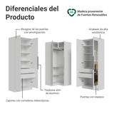 Placard Modular de Esquinero 350 cm 6 Puertas con Espejos 4 Cajones Blanco Neo Madesa 02