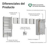 Dormitorio Infantil con 2 Placards con Espejos Neo 3 Alacenas 1 Mesa de Luz Blanco Madesa