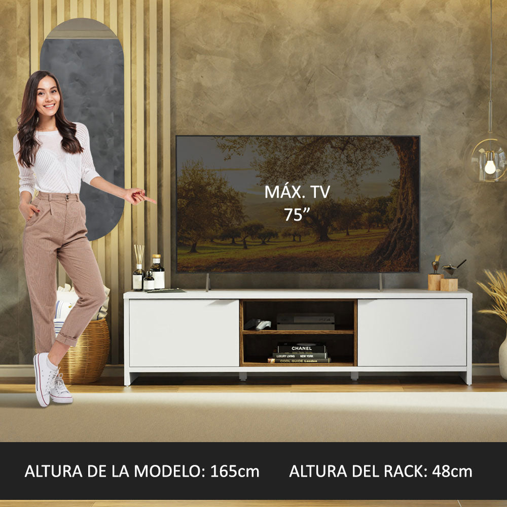 Rack para TV para TV hasta 75 Pulgadas 180 cm 2 Puertas Blanco/Marrón Metz Madesa