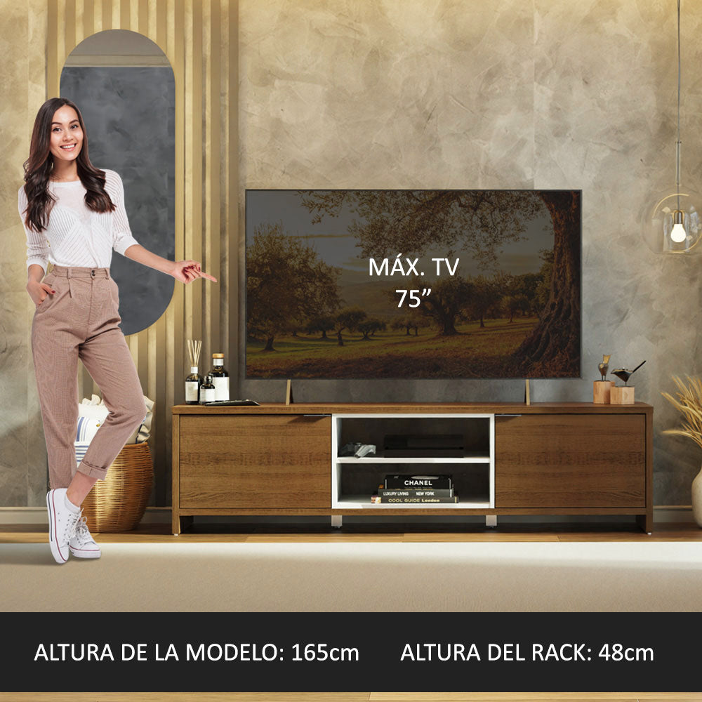 Rack para TV para TV hasta 75 Pulgadas 180 cm 2 Puertas Marrón/Blanco Metz Madesa