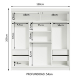 Placard Matrimonial con 3 Puertas Correderas y Espejo, Blanco Orión