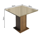 Juego de Comedor con Tapa de Madera y Vidrio 4 Sillas Marrón/Crema/Beige Leme