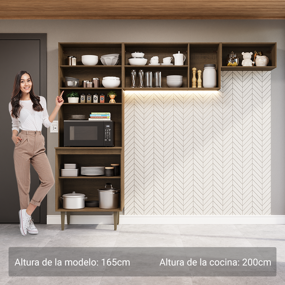 Cocina compacta 235cm Marrón/Crema Gourmet Madesa XB03