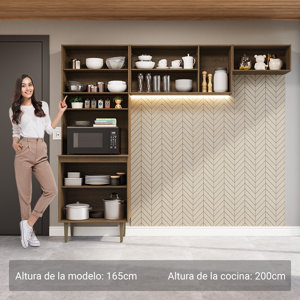 Cocina compacta 235cm Marrón/Negro Gourmet Madesa XB03