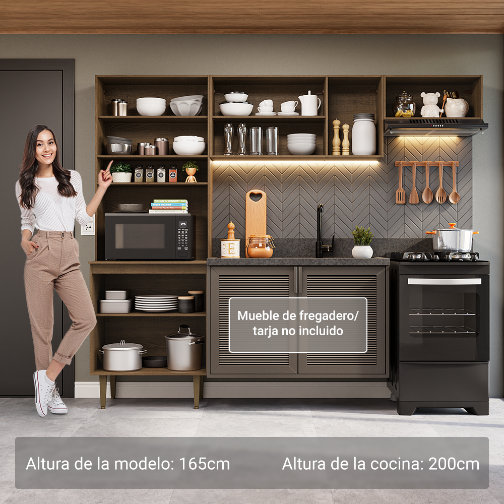 Cocina compacta 235cm Marrón Gourmet Madesa XA03